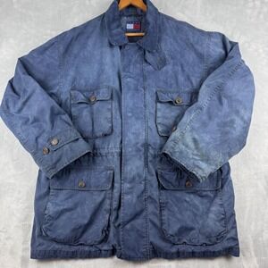 Tommy Hilfiger Men's Distressed Blue Corduroy Collar Barn Jacket Size-See Photos